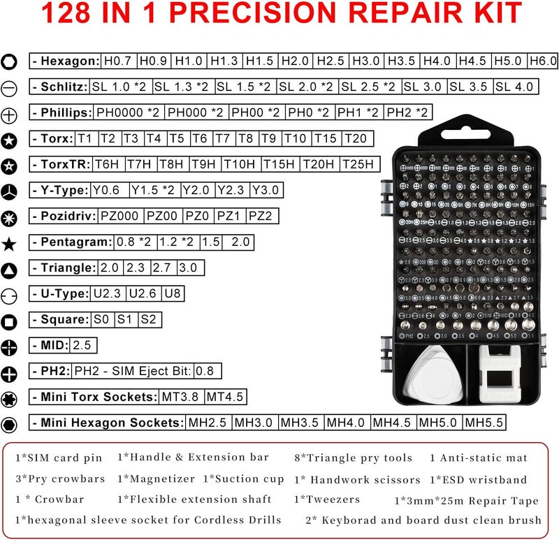 ZinonMax Precision Screwdriver Set, Electronics Repair Tool Kit with Anti Static Mat, ESD Wristband,Fast Home Multi-types Drivers for Phone, Computer, Laptop (Black) - Image 3